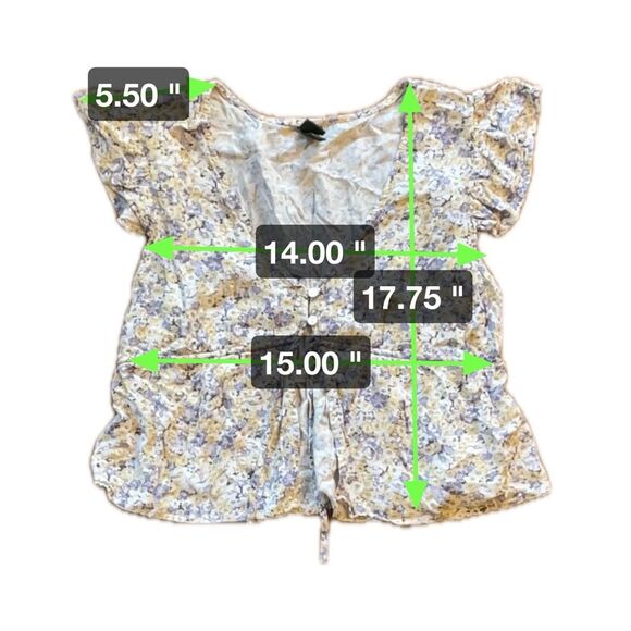 Wild Fable Yellow Purple Floral Peplum Button Front Flutter Sleeve Womens Size M - Picture 5 of 5